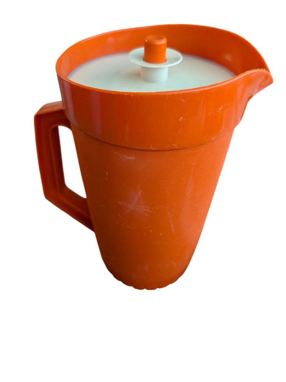 Tupperware Vintage Orange Pitcher With Lid & Spout 2 Quart Made In USA Durable P